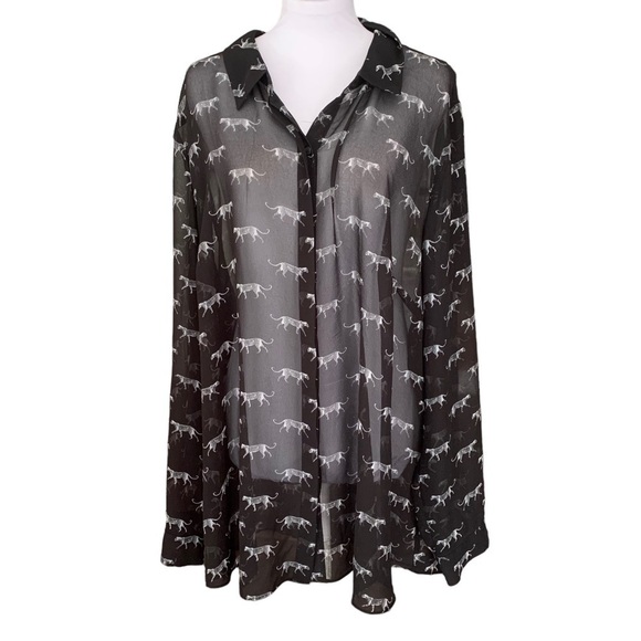 Lane Bryant Sheer Hidden Button Down Cheetah Print Top Sz 22/24 - Picture 1 of 5